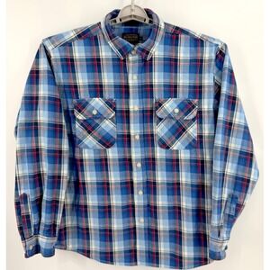 Pendleton Burnside Flannel Shirt Men XL Blue Plaid Long Sleeve Button Up Work